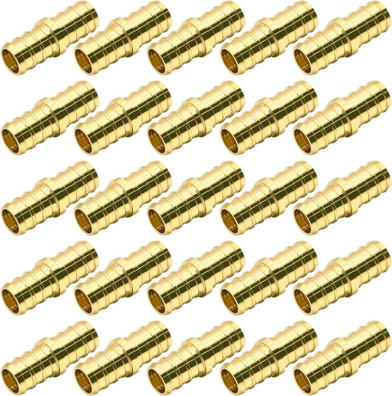 Ruby Q 25 Pack 1/2" PEX Fittings, Brass Straight Coupling Fittings, for PEX Tubing Pipe - Image 1